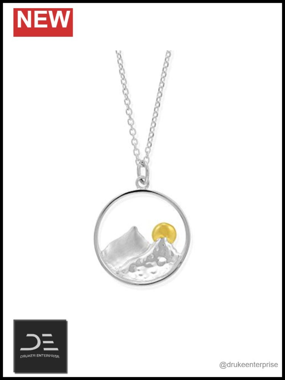 Sterling Silver Mountain Necklace 18" Pendant 14kt Gold Vermeil Sun